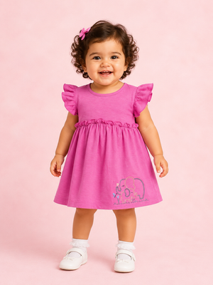 Girls Hot Pink Flutter Sleeve Soft Cotton Kids Fashion Wear BloomUp