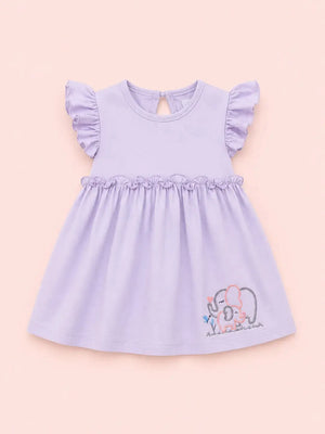 BloomUp Lavender Ruffle Sleeve Dress for Girls – Soft Cotton Casual Summer Wear