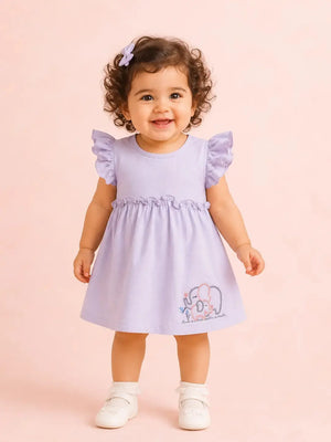 BloomUp Lavender Ruffle Sleeve Dress for Girls – Soft Cotton Casual Summer Wear