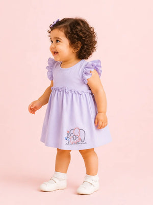 BloomUp Lavender Ruffle Sleeve Dress for Girls – Soft Cotton Casual Summer Wear