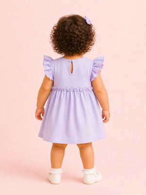 BloomUp Lavender Ruffle Sleeve Dress for Girls – Soft Cotton Casual Summer Wear