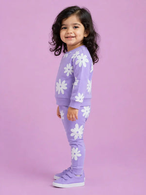BloomUp Lavender Floral Print Co-ord Set for Baby Girls – Soft Sweatshirt & Leggings Set