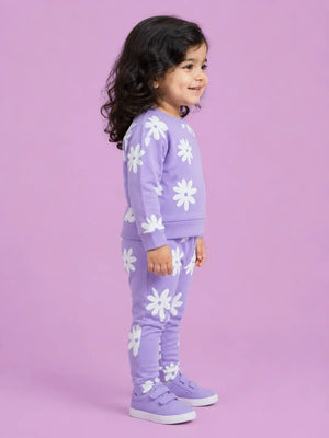 BloomUp Lavender Floral Print Co-ord Set for Baby Girls – Soft Sweatshirt & Leggings Set
