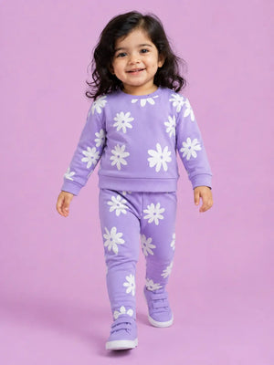 BloomUp Lavender Floral Print Co-ord Set for Baby Girls – Soft Sweatshirt & Leggings Set
