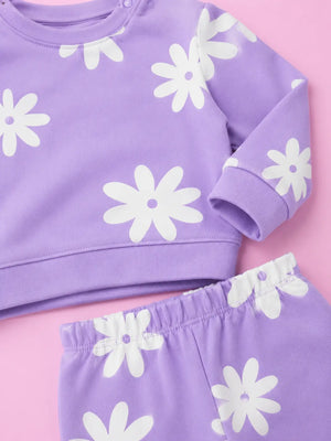 BloomUp Lavender Floral Print Co-ord Set for Baby Girls – Soft Sweatshirt & Leggings Set