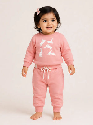 BloomUp Coral Orange Bunny Graphic Sweatshirt for Kids – Soft Cotton Winter Wear Cozy Pullover