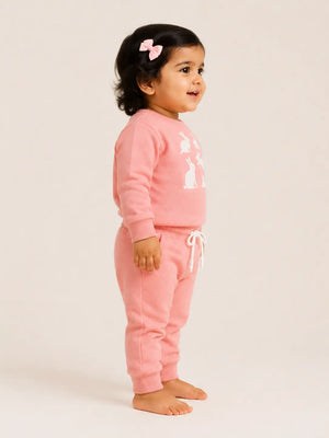 BloomUp Coral Orange Bunny Graphic Sweatshirt for Kids – Soft Cotton Winter Wear Cozy Pullover