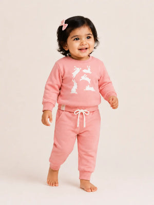 BloomUp Coral Orange Bunny Graphic Sweatshirt for Kids – Soft Cotton Winter Wear Cozy Pullover
