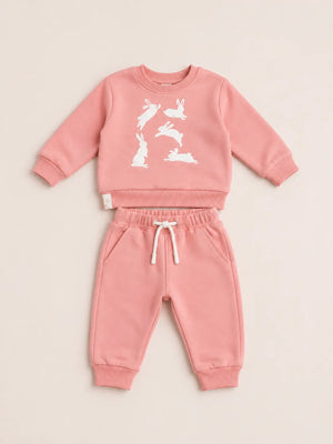 BloomUp Coral Orange Bunny Graphic Sweatshirt for Kids – Soft Cotton Winter Wear Cozy Pullover
