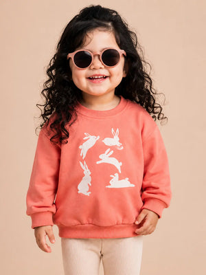 BloomUp Coral Bunny Graphic Sweatshirt for Kids – Soft Cotton Fleece Pullover Top Warm Casual Wear