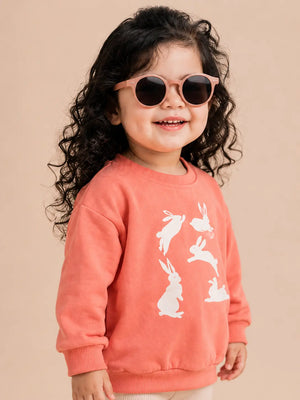 BloomUp Coral Bunny Graphic Sweatshirt for Kids – Soft Cotton Fleece Pullover Top Warm Casual Wear