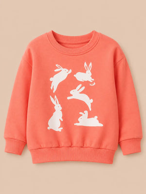 BloomUp Coral Bunny Graphic Sweatshirt for Kids – Soft Cotton Fleece Pullover Top Warm Casual Wear