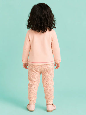 BloomUp Peach Bear Print Full Sleeve Co-Ord Set for Baby Girls – Soft Cotton Top & Jogger Pants Set