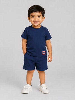 BloomUp Navy Blue Baby Co-ord Top & Pant Set for Infants (0–24M)