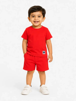 BloomUp Bright Red Baby Co-ord Top & Pant Set for Infants