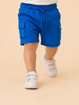 BloomUp Royal Blue Cargo Shorts for Boys – Soft Cotton Casual Utility Summer Wear