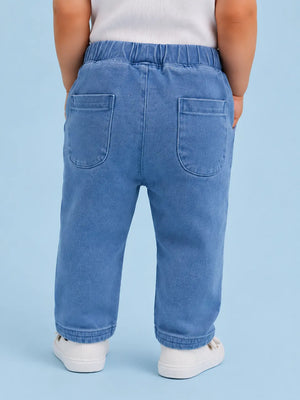 BloomUp Blue Flower Embroidered Jogger Pants for Girls – Soft Cotton Comfort Fit Bottom Wear