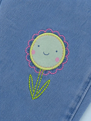BloomUp Blue Flower Embroidered Jogger Pants for Girls – Soft Cotton Comfort Fit Bottom Wear