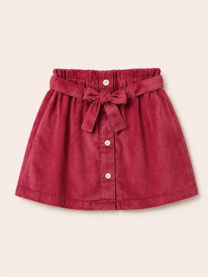 BloomUp Girls Maroon Corduroy Skirt – Button Front Casual Kids Skirt with Waist Belt