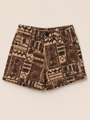 Girls Brown Abstract Print Cotton Shorts – Casual Summer Shorts for Kids BloomUp