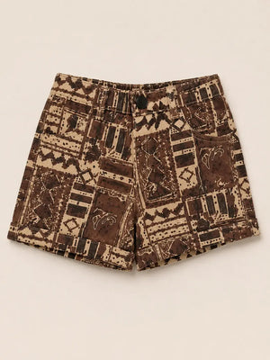 BloomUp Girls Brown Abstract Print Cotton Shorts – Casual Summer Shorts for Kids