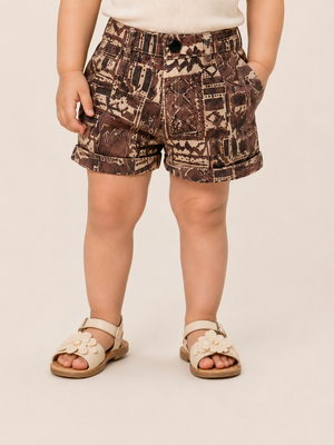 Girls Brown Abstract Print Cotton Shorts – Casual Summer Shorts for Kids BloomUp