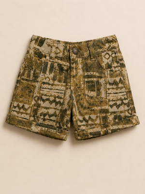 Girls Abstract Print Olive Green Casual Summer Shorts for Kids BloomUp