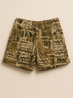 BloomUp Girls Abstract Print Olive Green Casual Summer Shorts for Kids