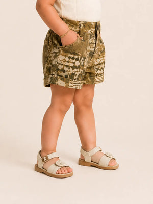 BloomUp Girls Abstract Print Olive Green Casual Summer Shorts for Kids