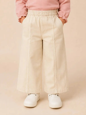 BloomUp Girls Ivory Wide Leg Cotton Pants – Soft Casual Kids Bottom Wear