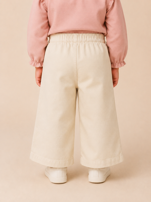 Girls Ivory Wide Leg Cotton Pants – Soft Casual Kids Bottom Wear BloomUp