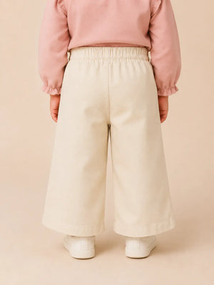 BloomUp Girls Ivory Wide Leg Cotton Pants – Soft Casual Kids Bottom Wear