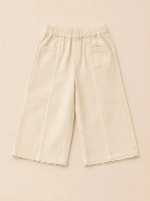 BloomUp Girls Ivory Wide Leg Cotton Pants – Soft Casual Kids Bottom Wear