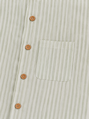 Boys Sage Green & White Striped Cotton Romper – Short Sleeve Casual Summer Outfit for Toddlers BloomUp