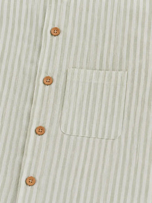 BloomUp Boys Sage Green & White Striped Cotton Romper – Short Sleeve Casual Summer Outfit for Toddlers