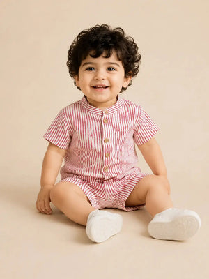 BloomUp Red & White Stripe Baby Romper Onesie for Infants