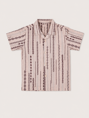 Boys Ethnic Stripe Printed Cotton Shirt – Beige Casual Half Sleeve Summer Shirt BloomUp