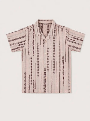 BloomUp Boys Ethnic Stripe Printed Cotton Shirt – Beige Casual Half Sleeve Summer Shirt