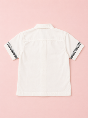 Boys Palm Tree Embroidered Cotton Shirt – White Casual Half Sleeve Summer Shirt BloomUp