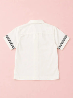 BloomUp Boys Palm Tree Embroidered Cotton Shirt – White Casual Half Sleeve Summer Shirt