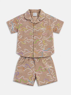Boys Mocha Printed Shirt & Shorts Set Kidswear Cotton Stylish BloomUp