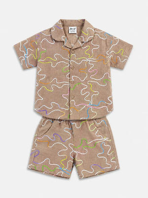 BloomUp Mocha Embroidered Co-ord Set for Boys – Soft Cotton Casual Summer Outfit