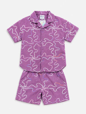 BloomUp Mulberry Embroidered Co-ord Set for Boys – Soft Cotton Casual Summer Outfit