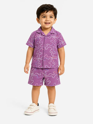 BloomUp Mulberry Embroidered Co-ord Set for Boys – Soft Cotton Casual Summer Outfit