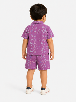 Boys Mulberry Printed Shirt & Shorts Set Kidswear Cotton Stylish BloomUp