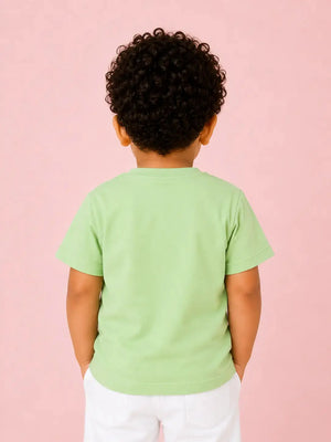 BloomUp Boys Vacation Time Graphic Cotton T-Shirt – Light Green Casual Half Sleeve Tee for Kids