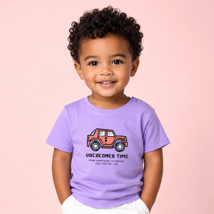 Boys Vacation Time Graphic Cotton T-Shirt – Purple Casual Half Sleeve Tee for Kids BloomUp