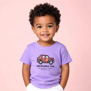 BloomUp Boys Vacation Time Graphic Cotton T-Shirt – Purple Casual Half Sleeve Tee for Kids