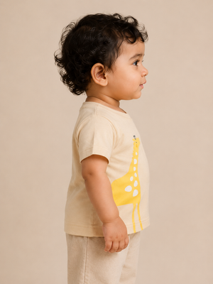 Beige Jungle Animal Graphic T-Shirt & Shorts Set for Toddlers – Soft Cotton Summer Wear BloomUp