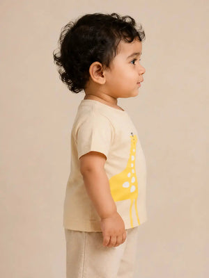 BloomUp Creame Jungle Animal Graphic T-Shirt & Shorts Set for Toddlers – Soft Cotton Summer Wear